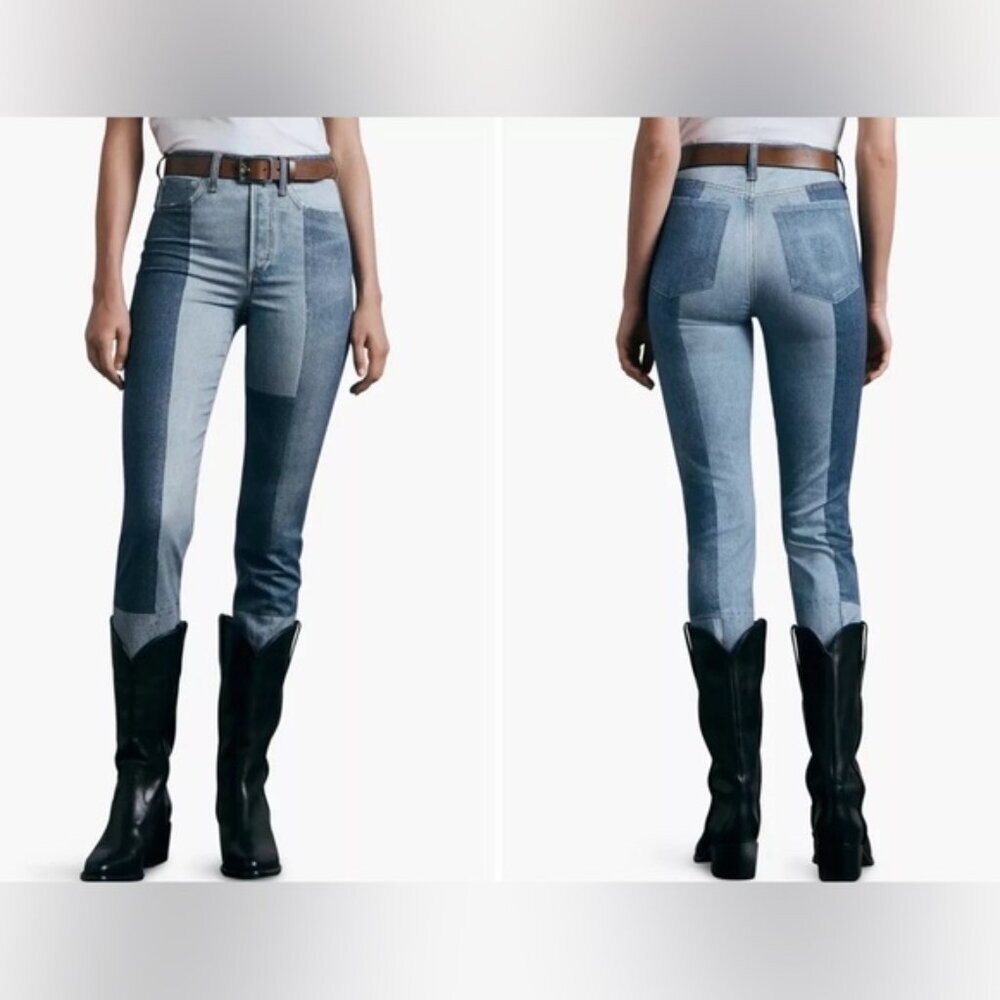 NWT Rag & Bone BRYON Stretch Miramar Nina Cigarette Patchwork Print Jean Size 25